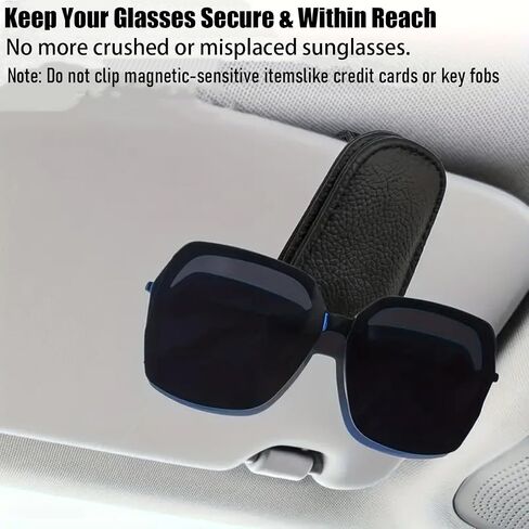 Car Visor Sunglasses Holders with Magnetic Clip, 2 Pack PU Leather Glasses Mount and Ticket Card Clip, Securely Holds Eyewear and Notes for Car Interior Organization, Black in Saudi Arabia