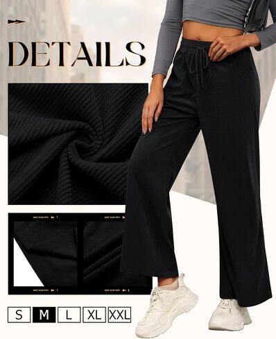 Corduroy Pants for Women Casual Drawstring High Elastic Waist Wide Leg Barrel Loose Comfy Trousers with Pockets in Saudi Arabia