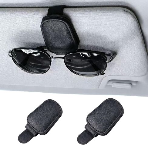 2 Packs Sunglass Holder for Car Magnetic Leather Sunglass Clip Universal Eyeglass Holder Car Visor Accessories Black in Saudi Arabia