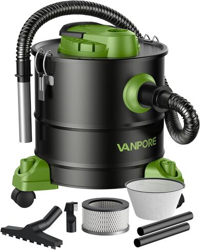 5.2 Gallon Fireplace Ash Vac with 1200w Powerful Suction & Wheeled Base - Ash Vacuum for Pellet Stoves - Ash Vacuum Cleaner for Fireplaces, Pellet Grill, Wood Stove, Fire Pits - Black in Saudi Arabia