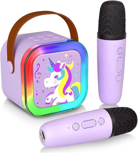 Karaoke Machine for Kids Adults, Mini Karaoke Machine with 2 Wireless Microphones, Singing Toys for Ages 3, 4, 5, 6, 7, 8 +, Best Gift for Birthday, Party, Christmas | Karaoke Machine for Girls in Kuwait