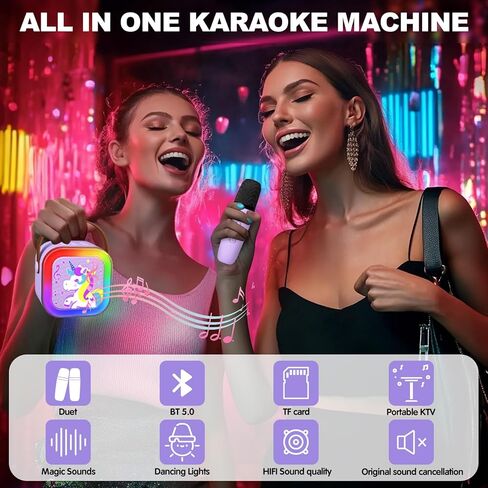 Karaoke Machine for Kids Adults, Mini Karaoke Machine with 2 Wireless Microphones, Singing Toys for Ages 3, 4, 5, 6, 7, 8 +, Best Gift for Birthday, Party, Christmas | Karaoke Machine for Girls in Kuwait