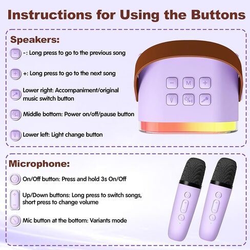 Karaoke Machine for Kids Adults, Mini Karaoke Machine with 2 Wireless Microphones, Singing Toys for Ages 3, 4, 5, 6, 7, 8 +, Best Gift for Birthday, Party, Christmas | Karaoke Machine for Girls in Kuwait