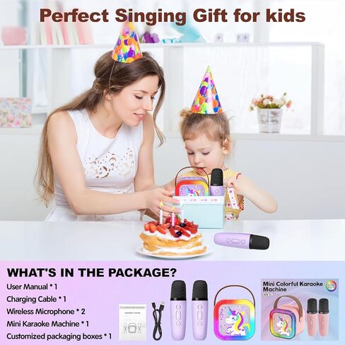 Karaoke Machine for Kids Adults, Mini Karaoke Machine with 2 Wireless Microphones, Singing Toys for Ages 3, 4, 5, 6, 7, 8 +, Best Gift for Birthday, Party, Christmas | Karaoke Machine for Girls in Kuwait