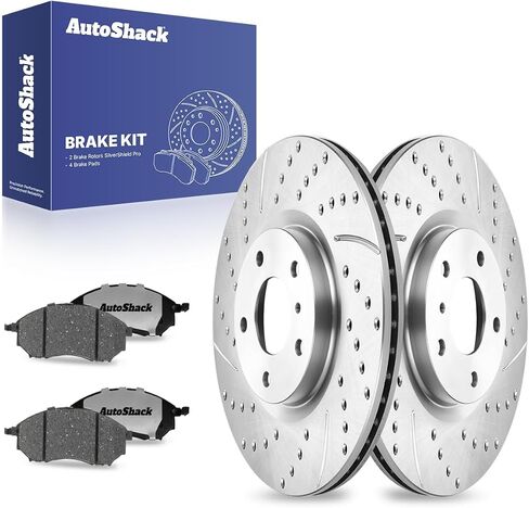 AutoShack Front Drilled & Slotted Brake Rotors Ceramic Brake Pads | Replacement for INFINITI G37 G35 EX35 M35 QX70 M37 Nissan Murano 370Z 350Z | Silver Zinc Coated | 6-PC Brake Kit | SilverShield Pro in Saudi Arabia