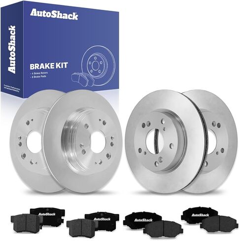 دوارات الفرامل الأمامية والخلفية من أوتو شاك وسادات فرامل سيراميك | بديل لسيارة هوندا CR-V 2002-2004 2.4L 4WD FWD | طقم فرامل 12 قطعة in Kuwait