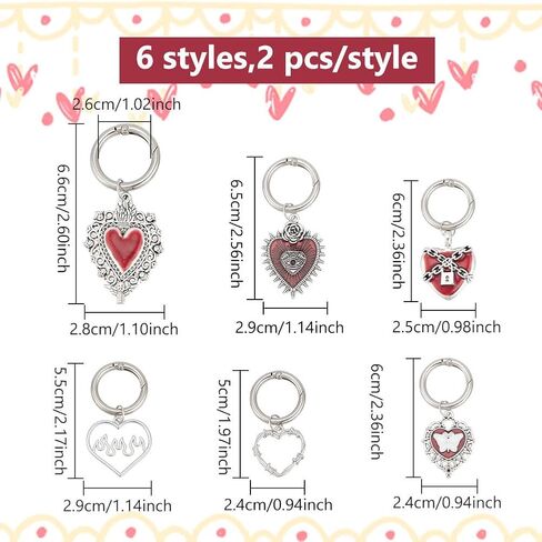 WEBEEDY 12 Pcs Goth Heart Boot Charm Alloy Enamel Gothic Heart Shoe Charms with Spring O Ring Alloy Buckle Shoe Gothic Pendant Accessory for Shoe Decoration Gift for Birthday Party in Saudi Arabia