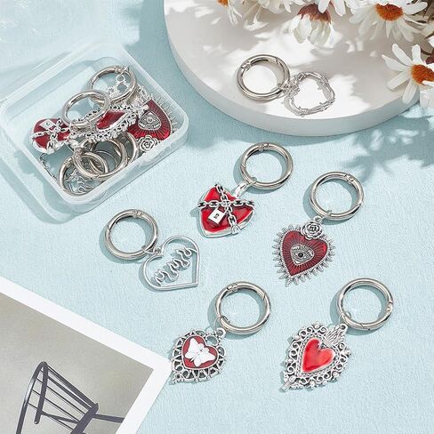 WEBEEDY 12 Pcs Goth Heart Boot Charm Alloy Enamel Gothic Heart Shoe Charms with Spring O Ring Alloy Buckle Shoe Gothic Pendant Accessory for Shoe Decoration Gift for Birthday Party in Saudi Arabia