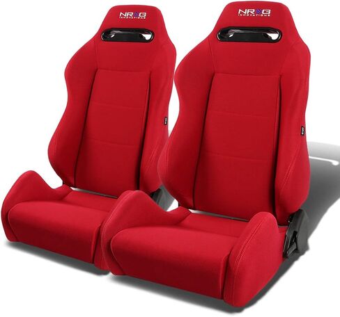 NRG Innovations RSC-220-NRG زوج من مقعد السباق العالمي من النوع R مع ستيتش أحمر وشعار NRG، 33 (ارتفاع) × 22 (عرض) × 21.5 (عمق) بوصة، جانب السائق والراكب، أحمر in Kuwait