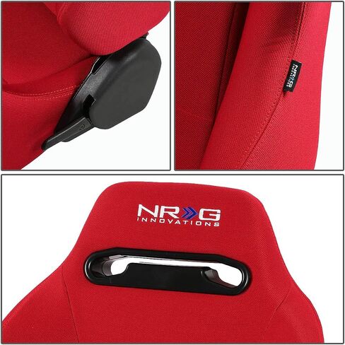 NRG Innovations RSC-220-NRG زوج من مقعد السباق العالمي من النوع R مع ستيتش أحمر وشعار NRG، 33 (ارتفاع) × 22 (عرض) × 21.5 (عمق) بوصة، جانب السائق والراكب، أحمر in Kuwait