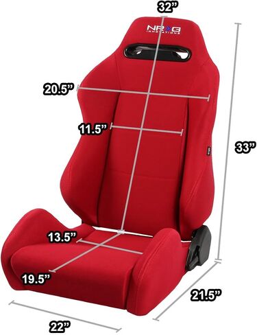 NRG Innovations RSC-220-NRG زوج من مقعد السباق العالمي من النوع R مع ستيتش أحمر وشعار NRG، 33 (ارتفاع) × 22 (عرض) × 21.5 (عمق) بوصة، جانب السائق والراكب، أحمر in Kuwait