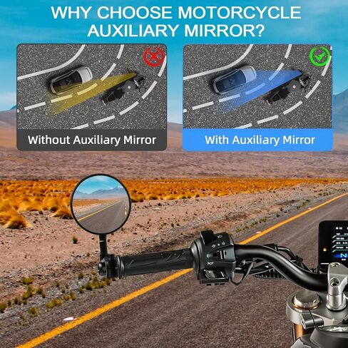 مرايا الدراجات النارية عالمية، مرايا جانبية للدراجة النارية، معتمدة من E24، قابلة للدوران 360 درجة، تناسب أقطار المقود من 22 مم و25.4 مم، تناسب معظم الدراجات النارية والدراجات الهوائية وATV (النمط أ) in Kuwait