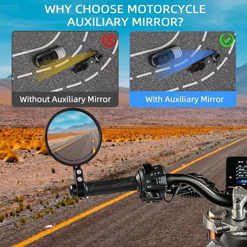 Motorcycle Mirrors Universal, Bar End Mirrors Motorcycle, E24 Certified, 360° rotatable, Fits Handlebar Diameters from 22mm and 25.4mm, Fits Most Motorcycles, Bicycles, ATV (Style A) in Kuwait