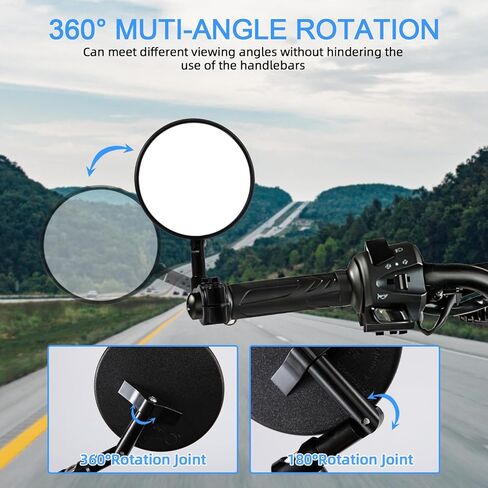 مرايا الدراجات النارية عالمية، مرايا جانبية للدراجة النارية، معتمدة من E24، قابلة للدوران 360 درجة، تناسب أقطار المقود من 22 مم و25.4 مم، تناسب معظم الدراجات النارية والدراجات الهوائية وATV (النمط أ) in Kuwait