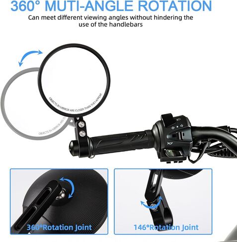 Motorcycle Mirrors Universal, Bar End Mirrors Motorcycle, E24 Certified, 360° rotatable, Fits Handlebar Diameters from 22mm and 25.4mm, Fits Most Motorcycles, Bicycles, ATV (Style A) in Kuwait