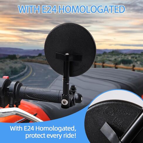 مرايا الدراجات النارية عالمية، مرايا جانبية للدراجة النارية، معتمدة من E24، قابلة للدوران 360 درجة، تناسب أقطار المقود من 22 مم و25.4 مم، تناسب معظم الدراجات النارية والدراجات الهوائية وATV (النمط أ) in Kuwait