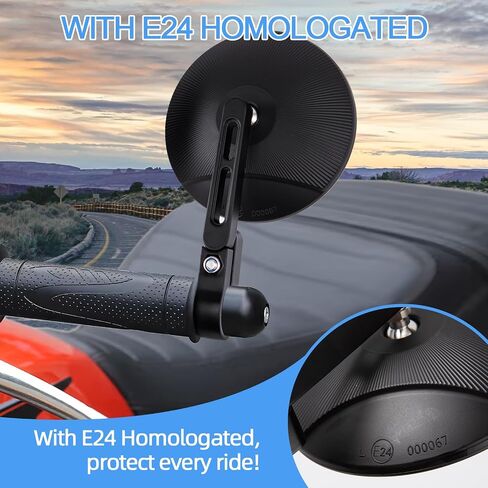 Motorcycle Mirrors Universal, Bar End Mirrors Motorcycle, E24 Certified, 360° rotatable, Fits Handlebar Diameters from 22mm and 25.4mm, Fits Most Motorcycles, Bicycles, ATV (Style A) in Kuwait