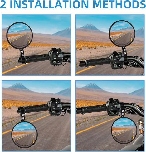 Motorcycle Mirrors Universal, Bar End Mirrors Motorcycle, E24 Certified, 360° rotatable, Fits Handlebar Diameters from 22mm and 25.4mm, Fits Most Motorcycles, Bicycles, ATV (Style A) in Kuwait