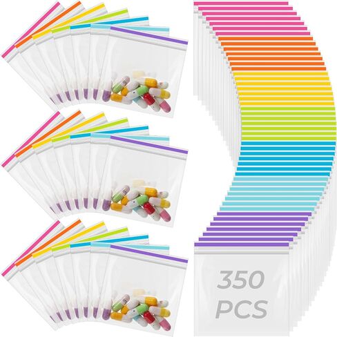 Fulmoon 350 Pcs Bulk Pill Pouch Bags Disposable 7 Colors Zipper Pills Bag Daily Travel Medicine Organizer Storage Pouches Clear Reusable for Small Items Storage(Candy Colors) in Saudi Arabia