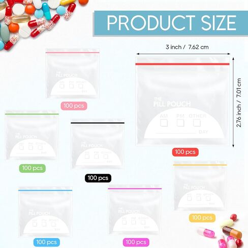 Fulmoon 350 Pcs Bulk Pill Pouch Bags Disposable 7 Colors Zipper Pills Bag Daily Travel Medicine Organizer Storage Pouches Clear Reusable for Small Items Storage(Candy Colors) in Saudi Arabia
