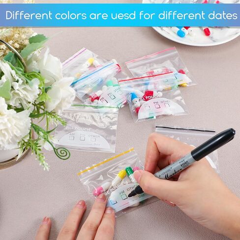 Fulmoon 350 Pcs Bulk Pill Pouch Bags Disposable 7 Colors Zipper Pills Bag Daily Travel Medicine Organizer Storage Pouches Clear Reusable for Small Items Storage(Candy Colors) in Saudi Arabia