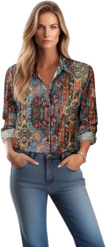Womens Button Down Shirts Dressy Floral Long Sleeve Casual Blouses Business Work Tops 2025 Trendy Loose Fit Outfits in Saudi Arabia