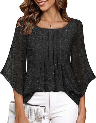 Youtalia Dressy Tops for Women Formal Elegant Blouses 3/4 Sleeve Sparkly Cocktail Party Evening Shirts in Saudi Arabia