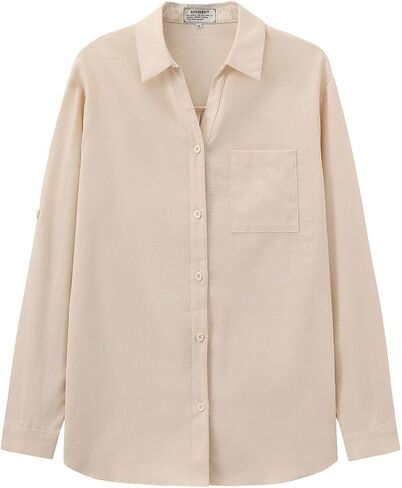 Women's Long Sleeve Linen V-Neck Button Down Blouse - Spring Tops for Seniors, Breathable Linen Shirts & Casual Clothes in Saudi Arabia