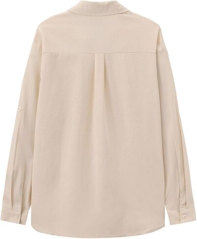 Women's Long Sleeve Linen V-Neck Button Down Blouse - Spring Tops for Seniors, Breathable Linen Shirts & Casual Clothes in Saudi Arabia