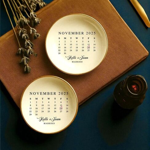 Married Ring Dish Calendar Gift, Custom Wedding Date AnniversaryJewelry Tray, Wedding Gift,Name Ring dish, Mr and Mrs Rink Trinket in Saudi Arabia