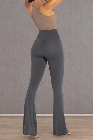 Sunzel Flare Leggings، بنطال يوجا متقاطع مع تحكم في البطن، خصر عالٍ وساق واسعة، بدون درزات أمامية، رمادي متوسط ​​درزة داخلية 81.28 سم in Saudi Arabia