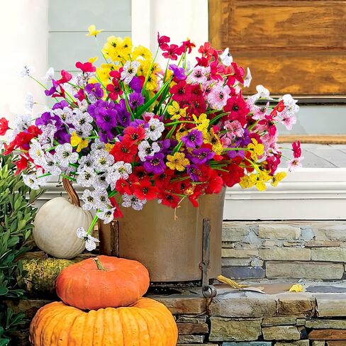Artificial Fall Flowers for Outdoors, 24Pcs Fake Mums for Outdoor Indoor Garden Home Halloween Decor Faux Flower with Eucalyptus Leaves Fake Mums Plants Greenery Boxwood Porch Patio in Saudi Arabia