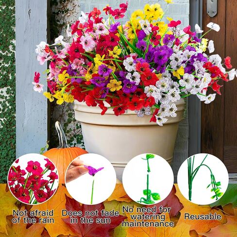 Artificial Fall Flowers for Outdoors, 24Pcs Fake Mums for Outdoor Indoor Garden Home Halloween Decor Faux Flower with Eucalyptus Leaves Fake Mums Plants Greenery Boxwood Porch Patio in Saudi Arabia