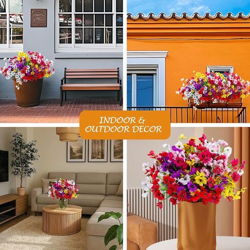 Artificial Fall Flowers for Outdoors, 24Pcs Fake Mums for Outdoor Indoor Garden Home Halloween Decor Faux Flower with Eucalyptus Leaves Fake Mums Plants Greenery Boxwood Porch Patio in Saudi Arabia