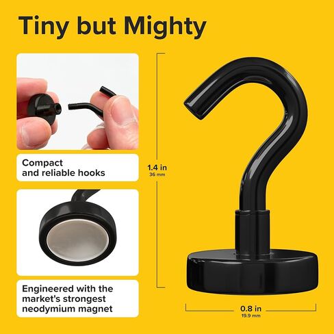 خطافات مغناطيسية X-Bet بوزن 27 رطلاً - خطافات مغناطيسية شديدة التحمل من النيوديميوم لكبائن الرحلات البحرية - خطافات مغناطيسية قوية للأرض النادرة للتعليق على الثلاجة والشواية ومقصورة الرحلات البحرية (عبوة من 6 قطع) in Kuwait