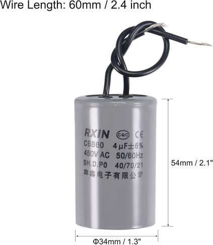 uxcell CBB60 Run Capacitor 10uF 450V AC 2 Wires 50/60Hz Cylinder 74x38mm for Air Compressor Water Pump Motor in Saudi Arabia