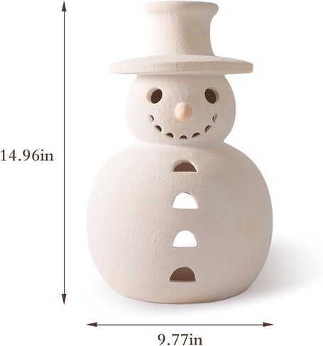 Christmas Decorations - Handmade Terracotta Snowman Figurines - White Clay Winter Decor Holiday Rustic Unique Decor for Home Table Room Farmhouse Indoor Outdoor-M in Saudi Arabia