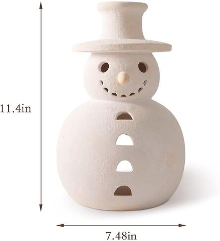 Christmas Decorations - Handmade Terracotta Snowman Figurines - White Clay Winter Decor Holiday Rustic Unique Decor for Home Table Room Farmhouse Indoor Outdoor-M in Saudi Arabia