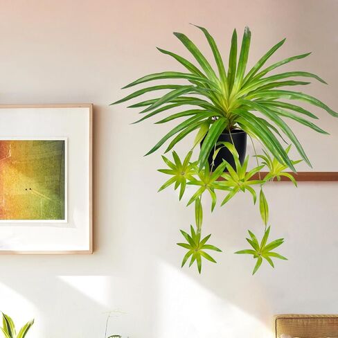 Fake Grass Plant in Pot Artificial Spider Plants 12 Inch Faux Chlorophytum Comosum Potted Plants for Home Office Table Shelf Kitchen Bathroom Bedroom Decor in Saudi Arabia