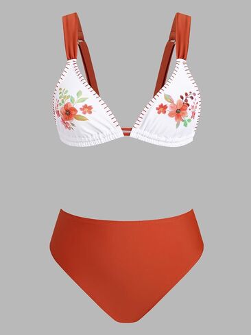 CUPSHE Women's Two Piece Bikini Sets High Waisted V Neck Bathing Suits Stitching Back Self Tie Wide Adjustable Straps in Saudi Arabia