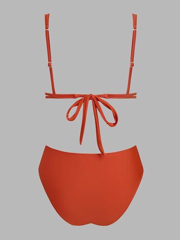 CUPSHE Women's Two Piece Bikini Sets High Waisted V Neck Bathing Suits Stitching Back Self Tie Wide Adjustable Straps in Saudi Arabia