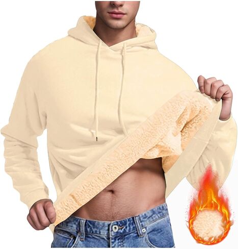 Mens Hoodies Fleece Sherpa Lined Winter Pullover Hoodie Warm Thick Oversized Casual Hooded Athletic Sweatshirt with Pocket in Saudi Arabia