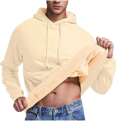 Mens Hoodies Fleece Sherpa Lined Winter Pullover Hoodie Warm Thick Oversized Casual Hooded Athletic Sweatshirt with Pocket in Saudi Arabia