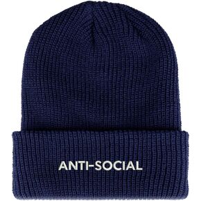 Trendy Apparel Shop Anti Social Embroidered Ribbed Cuffed Knit Beanie in Kuwait