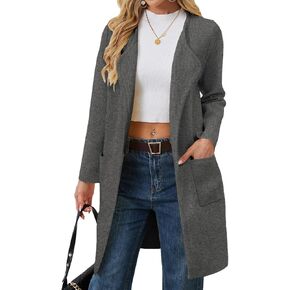 سترة نسائية مفتوحة من الأمام للخريف من Alaster Queen سترة طويلة متماسكة للشتاء سترة معاطف صوفية مع جيوب in Kuwait