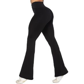 Sunzel Flare Leggings، بنطال يوغا متقاطع مع تحكم في البطن، خصر عالٍ وساق واسعة، بدون درزات أمامية، أسود X-Small 32" درزة داخلية in Saudi Arabia