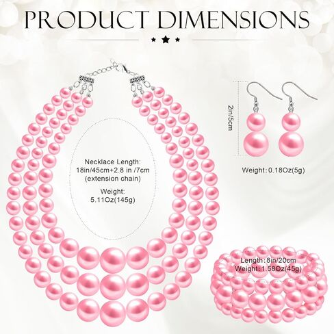Pearl Jewelry Set for Women Layered Faux Pearl Necklace and Bracelet Earrings for Wedding Party in Kuwait