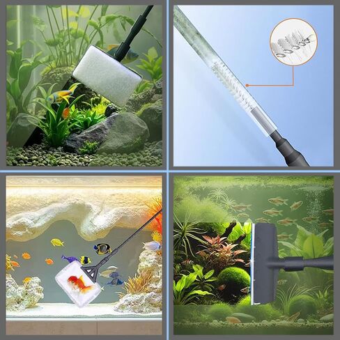 Carefree Fish 4IN1 Carbon Fiber Aquarium Cleaning Tools Long Handle Adjustable Length 18~24Inch Fish Tank Cleaner Kit Alage Scraper Scrubber Brushes Set in Kuwait