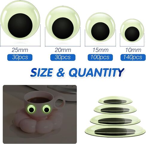 TOAOB 300pcs Googly Wiggle Eyes with Self Adhesive Large 10mm 15mm 20mm 25mm Black Plastic Sticker Eyes for DIY Crafts Scrapbooking Decoration in Saudi Arabia
