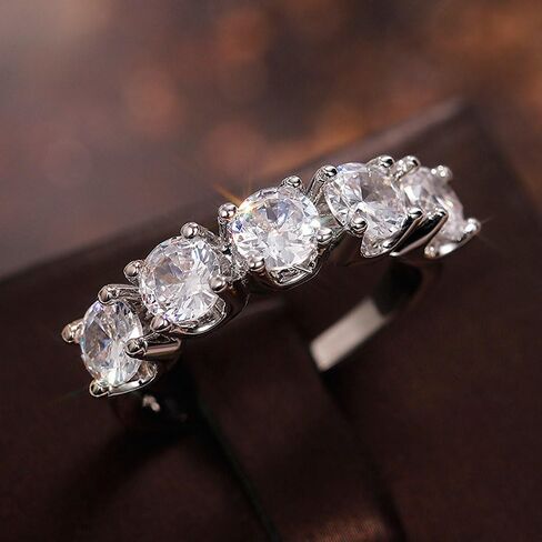 White Gold Plated White Cubic Zirconia Minimalist Engagement Rings Wedding Bridal Band Promise Rings Evening Parties Anniversary Valentine's Day Gifts Eternity Bands for Women in Saudi Arabia